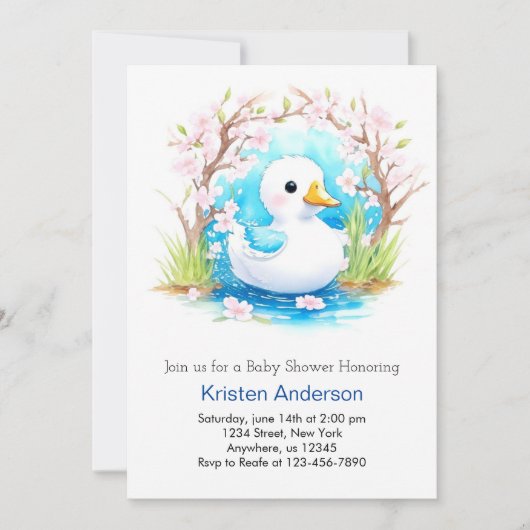 Invitation Baby shower garçon Fleur sauvage Cute Blue Duck (Devant)
