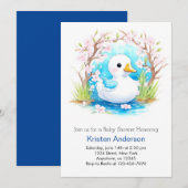 Invitation Baby shower garçon Fleur sauvage Cute Blue Duck (Devant / Derrière)