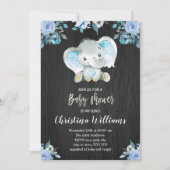 Invitation Baby shower garçon Fleurs bleu rustique Elephant (Devant)