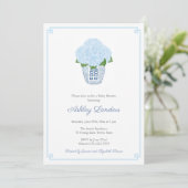 Invitation Baby Shower Garçon Fleurs d'Hydrange Bleu Chic Chi (Debout devant)