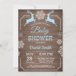 Invitation Baby Shower Garçon Flocon de Neige Cerf Hiver Rust