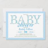 invitation baby shower garçon floral bleu vert (Devant)