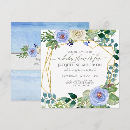 Invitation Baby shower garçon géométrique w bleu n rose blanc (Devant / Derrière)