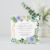 Invitation Baby shower garçon géométrique w bleu n rose blanc (Debout devant)