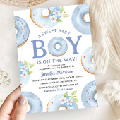 Invitation Baby Shower Garçon Gingham Bleu Donuts