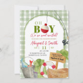 Invitation Baby Shower Garçon Gingham Vert Pêche (Devant)
