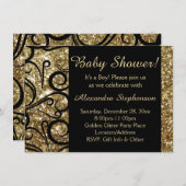 Invitation Baby shower Garçon Gold Sparkly Swirl (Devant / Derrière)