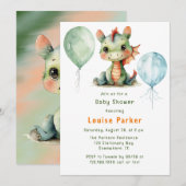 Invitation Baby shower Garçon Green Orange Dragon (Devant / Derrière)