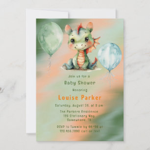 Invitation Baby shower Garçon Green Orange Dragon