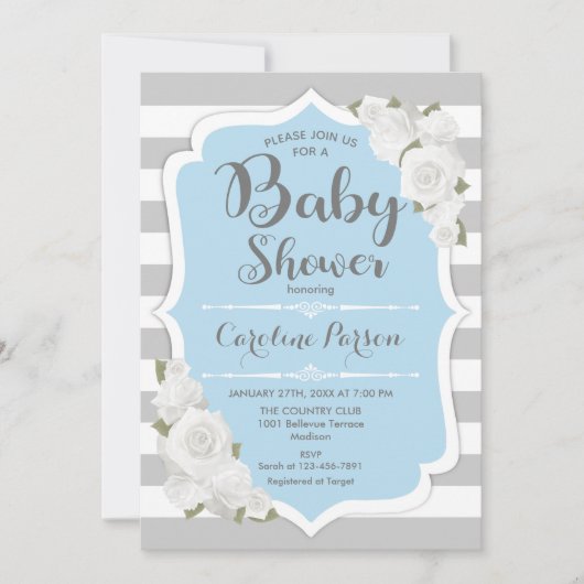 Invitation Baby shower garçon - gris bleu (Devant)