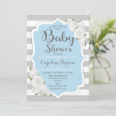 Invitation Baby shower garçon - gris bleu (Debout devant)