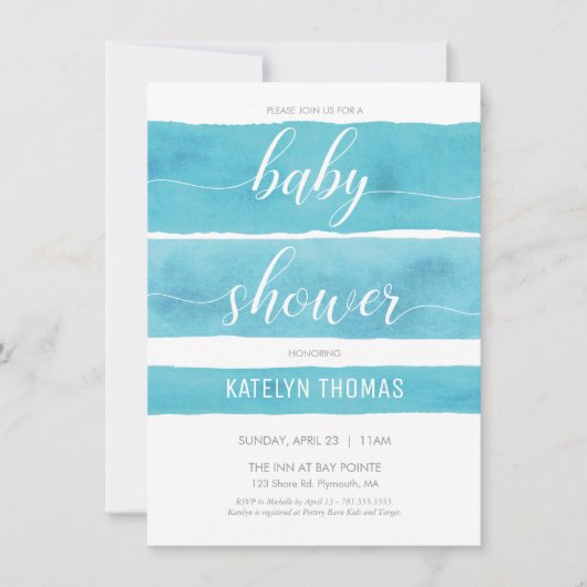 Invitation baby shower, Garçon, Invitation aquarel (Devant)