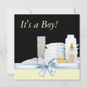 Invitation Baby Shower Garçon Jaune Noir Bleu