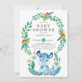 Invitation Baby shower garçon Jungle Blue Rhinoceros (Devant)
