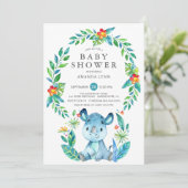 Invitation Baby shower garçon Jungle Blue Rhinoceros (Debout devant)