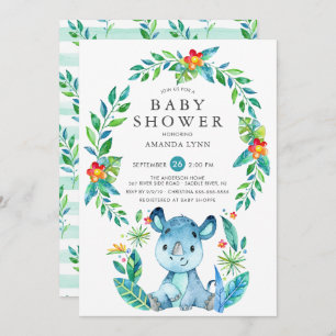 Invitation Baby shower garçon Jungle Blue Rhinoceros