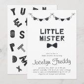 Invitation Baby shower Garçon Little Mister noir & blanc (Devant / Derrière)