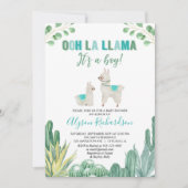 Invitation Baby shower garçon Llama et cactus (Devant)