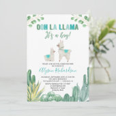 Invitation Baby shower garçon Llama et cactus (Debout devant)