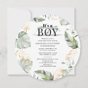 Invitation Baby Shower Garçon Moderne Botanique Animaux de la
