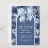 Invitation Baby shower garçon : nœud floral bleu (Devant)