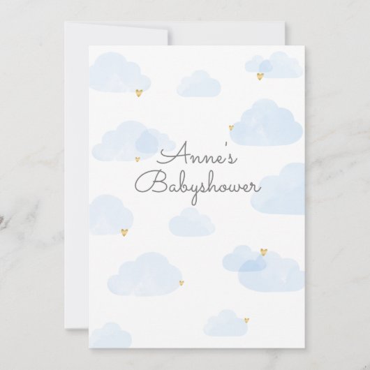Invitation baby shower garçon nuages bleu clair (Devant)
