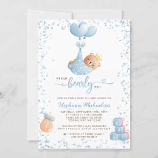Invitation Baby-Shower Garçon Ours avec Demande de Livre