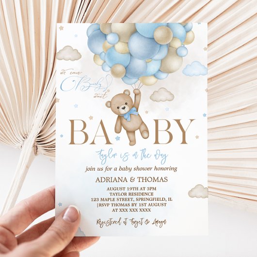 Invitation Baby Shower Garçon Ours Bleu