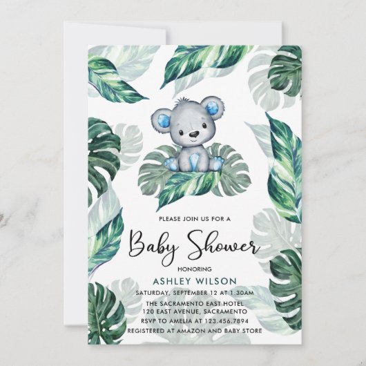 Invitation Baby shower Garçon ours d'aquarelle (Devant)