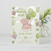 Invitation Baby shower Garçon Ours en Teddy Vert (Debout devant)