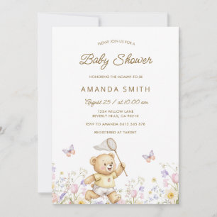Invitation Baby Shower Garçon Ours Mignon Pique-Nique d'Été