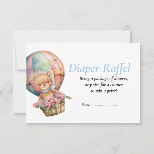 Invitation Baby Shower Garçon Ourson Bleu Ballons Diaper Raff (Devant)