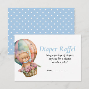 Invitation Baby Shower Garçon Ourson Bleu Ballons Diaper Raff