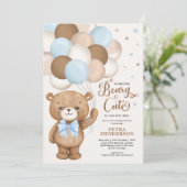 Invitation Baby Shower Garçon Ourson Brun Mignon en Peluche (Debout devant)