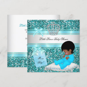 Invitation Baby-Shower Garçon Pailleté Couronne de Petit Prin