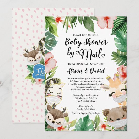 Invitation Baby shower garçon par courrier | Amis Masqués Saf (Devant / Derrière)