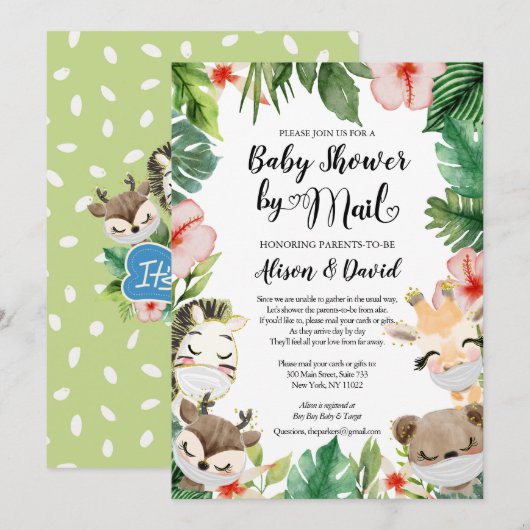 Invitation Baby shower garçon par courrier | Amis Masqués Saf (Devant / Derrière)