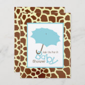 Invitation Baby shower Garçon - Parapluie Bleu & Giraffe Impr (Devant / Derrière)