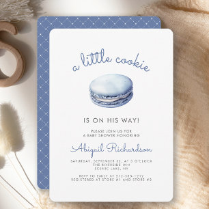 Invitation Baby Shower Garçon Petit Macaron Biscuit Bleu