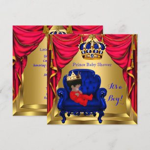 Invitation Baby Shower Garçon Petit Prince Bleu Rouge Or Ethn