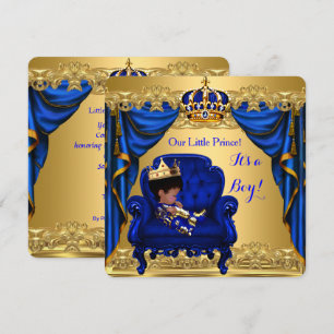 Invitation Baby Shower Garçon Petit Prince Royal Bleu Doré