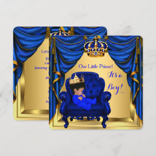 Invitation Baby Shower Garçon Petit Prince Royal Bleu Or