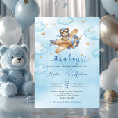Invitation Baby shower garçon pilote d'ours en peluche mûre