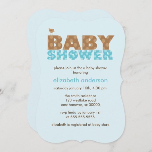 Invitation Baby shower garçon Pois bleu doux (Devant / Derrière)
