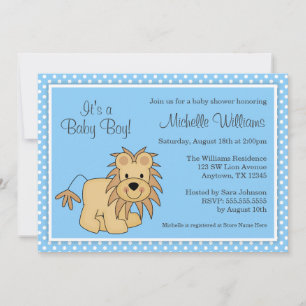 Invitation Baby shower garçon Pois bleu Lion