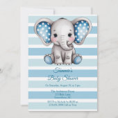 Invitation Baby shower garçon Pois Eléphant mignon (Devant)