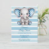 Invitation Baby shower garçon Pois Eléphant mignon (Debout devant)