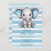 Invitation Baby shower garçon Pois Eléphant mignon (Devant / Derrière)