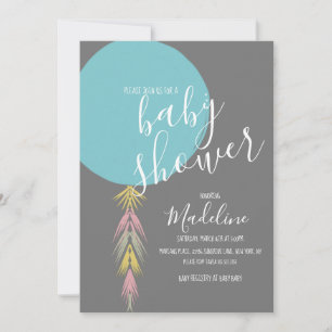 Invitation Baby Shower Garçon Pompon Ballon Bohème