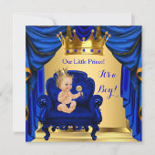 Invitation Baby shower garçon Prince Royal Blue Gold Blonde (Devant)